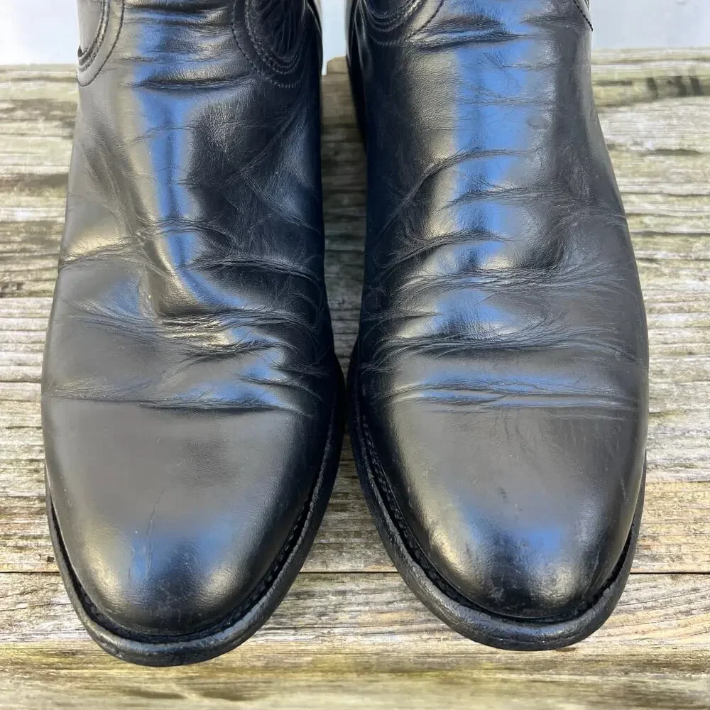 Vintage Justin Boots Black Roper Pull On Round Toe Cowboy Western 3133 8 1/2 D